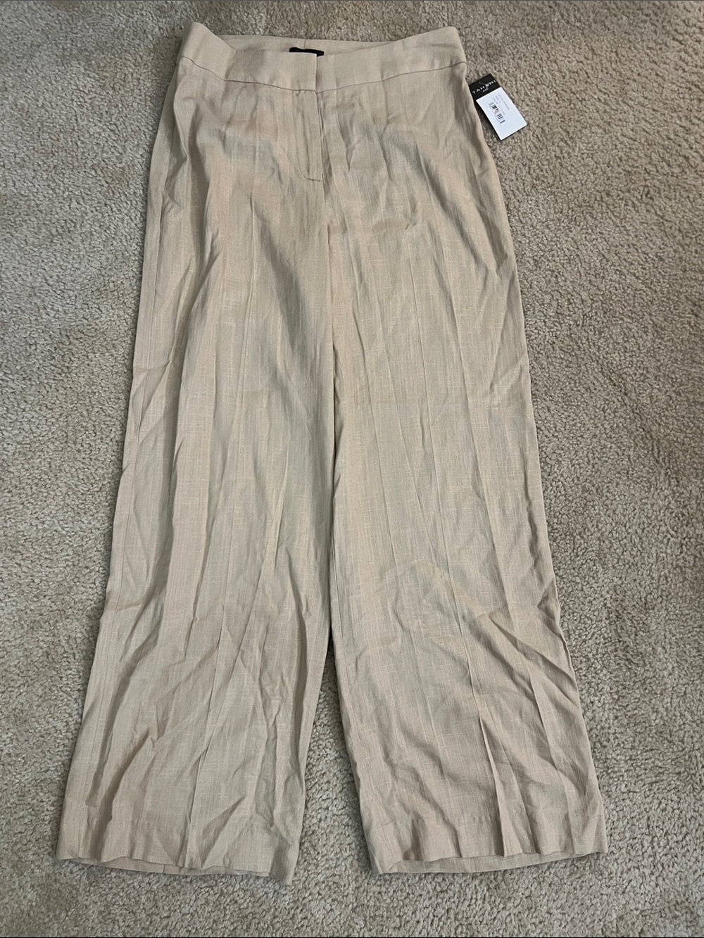 Tahari ASL Neutral Cream Wide-Leg Linen-Blend Pants